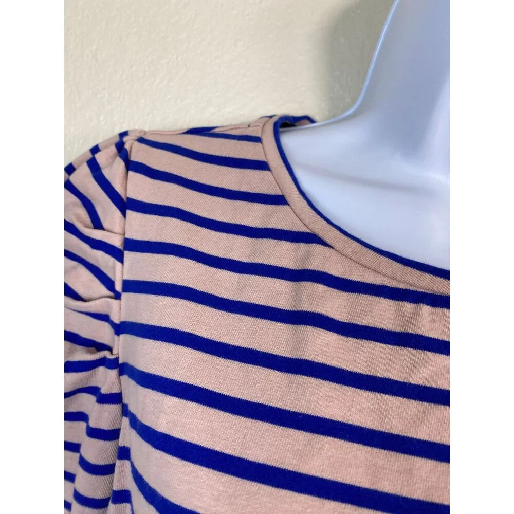Boden Womens Long Sleeve Striped Top Size 14 Blue Pink Cotton‎ Puff Sleeve Boho